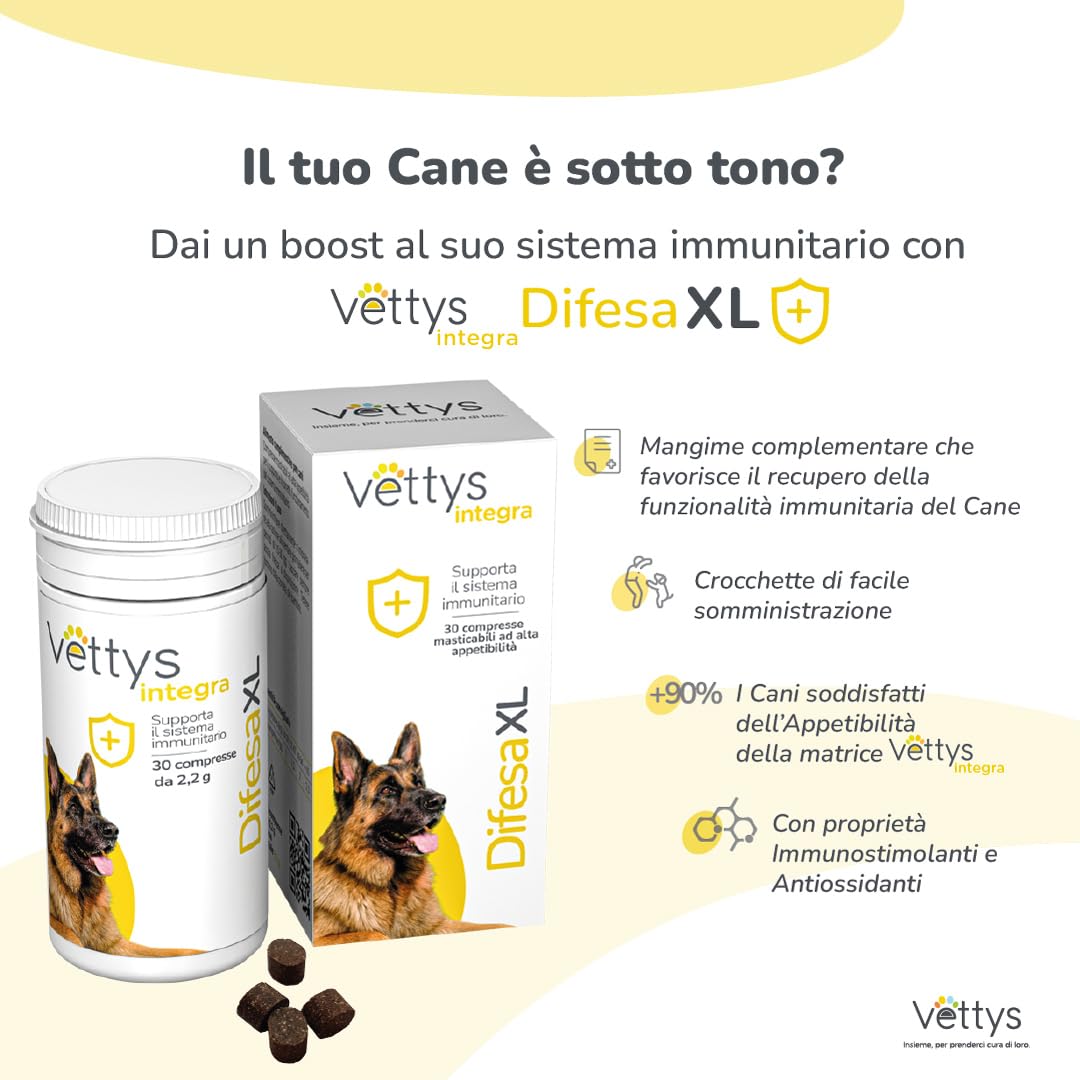 Vettys Integra Difesa XL - Integratore per le Difese Immunitarie del Cane - 30 Compresse