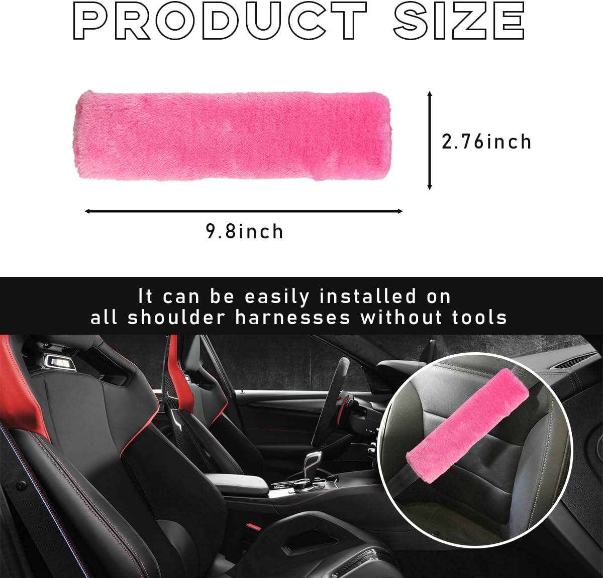 povtii 2PCS Car Seat Belt Cover Pad, Soft Auto Seatbelt Protector for a More Comfortable Driving, Fluffy Plush Seatbelt Shoulder Pad for All Vehicles and Backpack, Car Accessories (Pink)