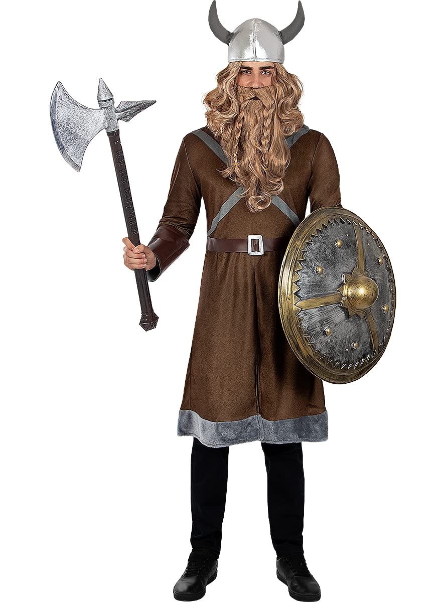 Funidelia | Disfraz de vikingo para hombre Nórdico, Valkiria, Bárbaro, Vikings - Disfraz para adultos y divertidos accesorios para Fiestas, Carnaval y Halloween - Talla S - Marrón
