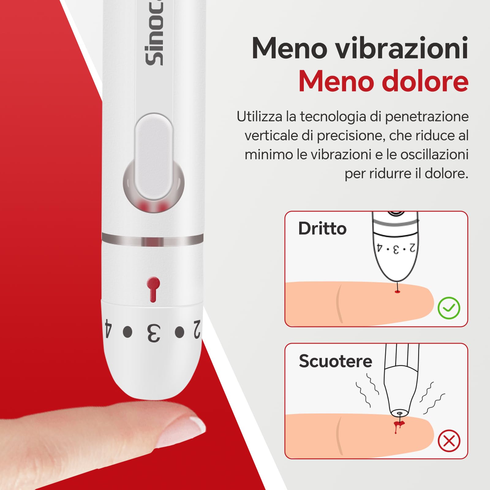 Sinocare Dispositivo Pungidito Penna Pungidito per Glucometro, Profondità regolabile, Prelievo di Sangue Preciso e Indolore