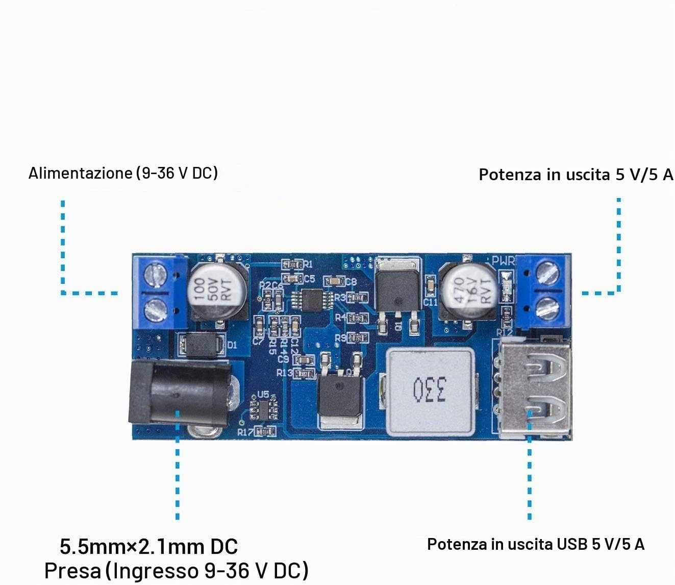 9-36V Step Down a USB 5V Dual Output Voltage Regulator Board