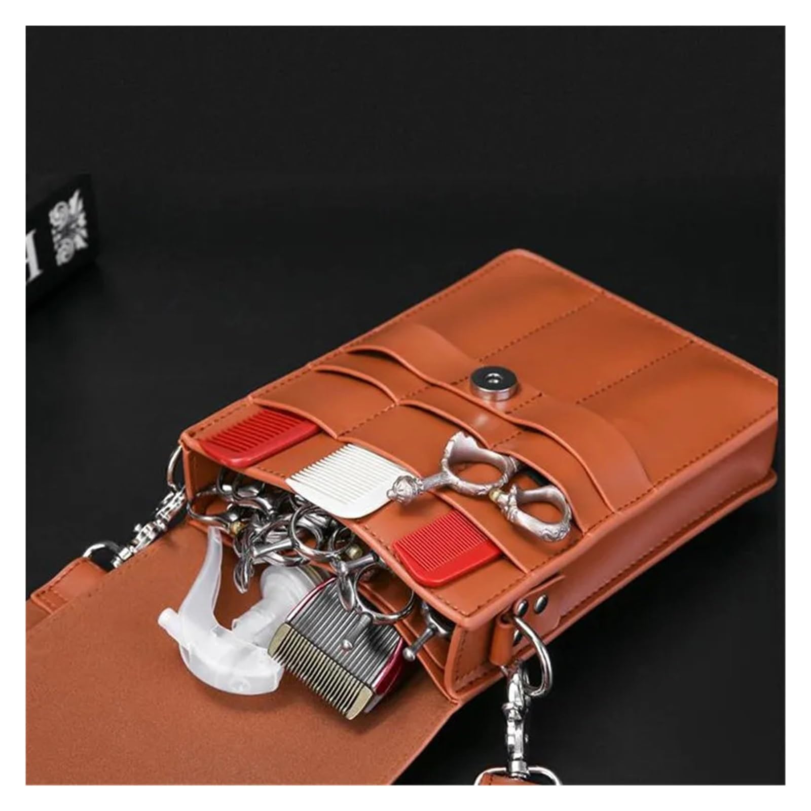 Friseurscheide Hüfttasche Professionelle Leder-Haarscherentasche, Gürteltasche mit Clips, Friseurscheren-Holster, Beutelhalter, Etui mit Hüftgurt(Brown)