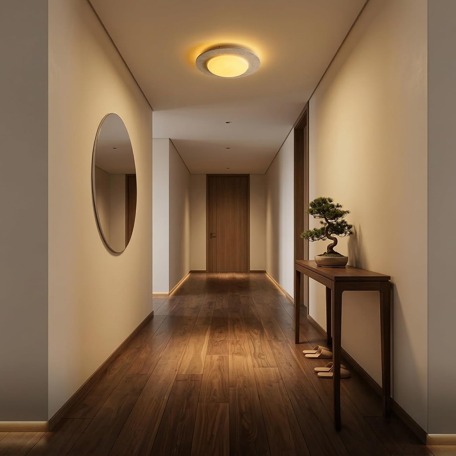 Dimmbare LED-Deckenleuchte Aus Travertin,Moderne Runde Deckenlampe Aus Naturstein Im Wabi-Sabi-Stil,Minimalistische Heimdekoration Beleuchtung Für Schlafzimmer,Wohnzimmer Und Flur(30CM)