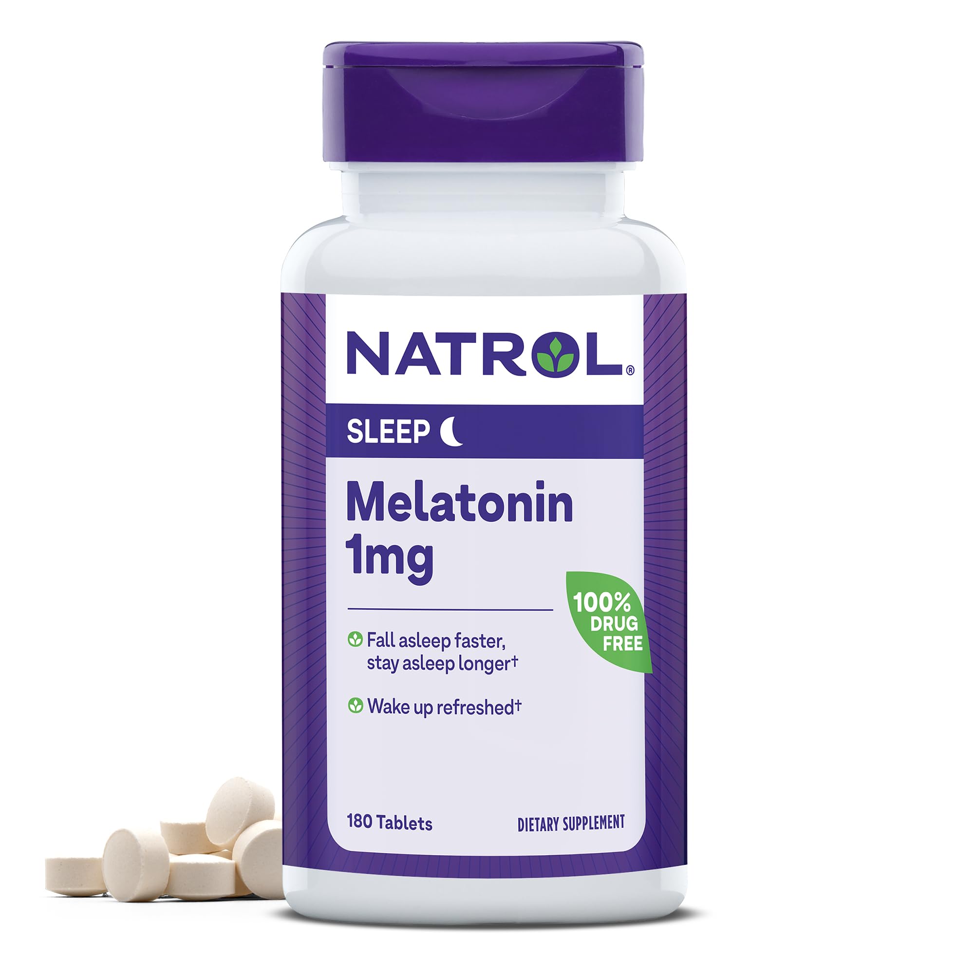 Natrol Melatonina 1 mg, Suplemento dietético para un sueño reparador, Comprimidos para dormir para adultos, 180 comprimidos de melatonina, Suministro para 180 días
