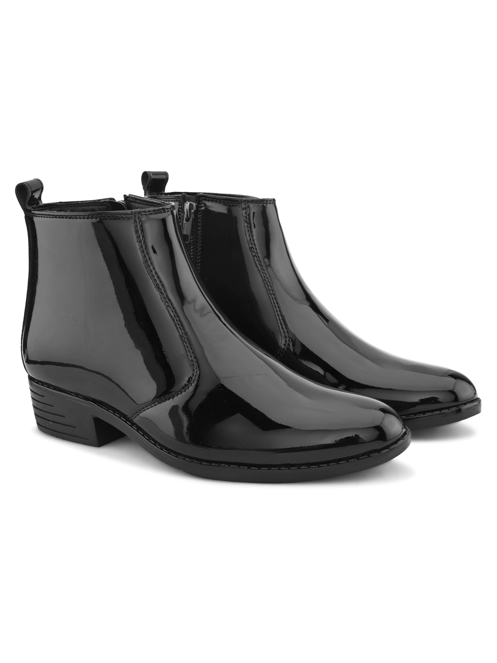 Luxeglint Chelsea for Men Shine Dress Boots | Premium PU Leather, Ankle-High Slip-On with Elastic Side Panels, Black Formal Party Footwear