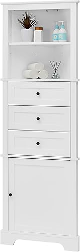 Miniatura 6 de Merax Armario esquinero alto con 3 cajones y puerta, estantes ajustables, organizador de almacenamiento de baño para sala de estar o cocina, color