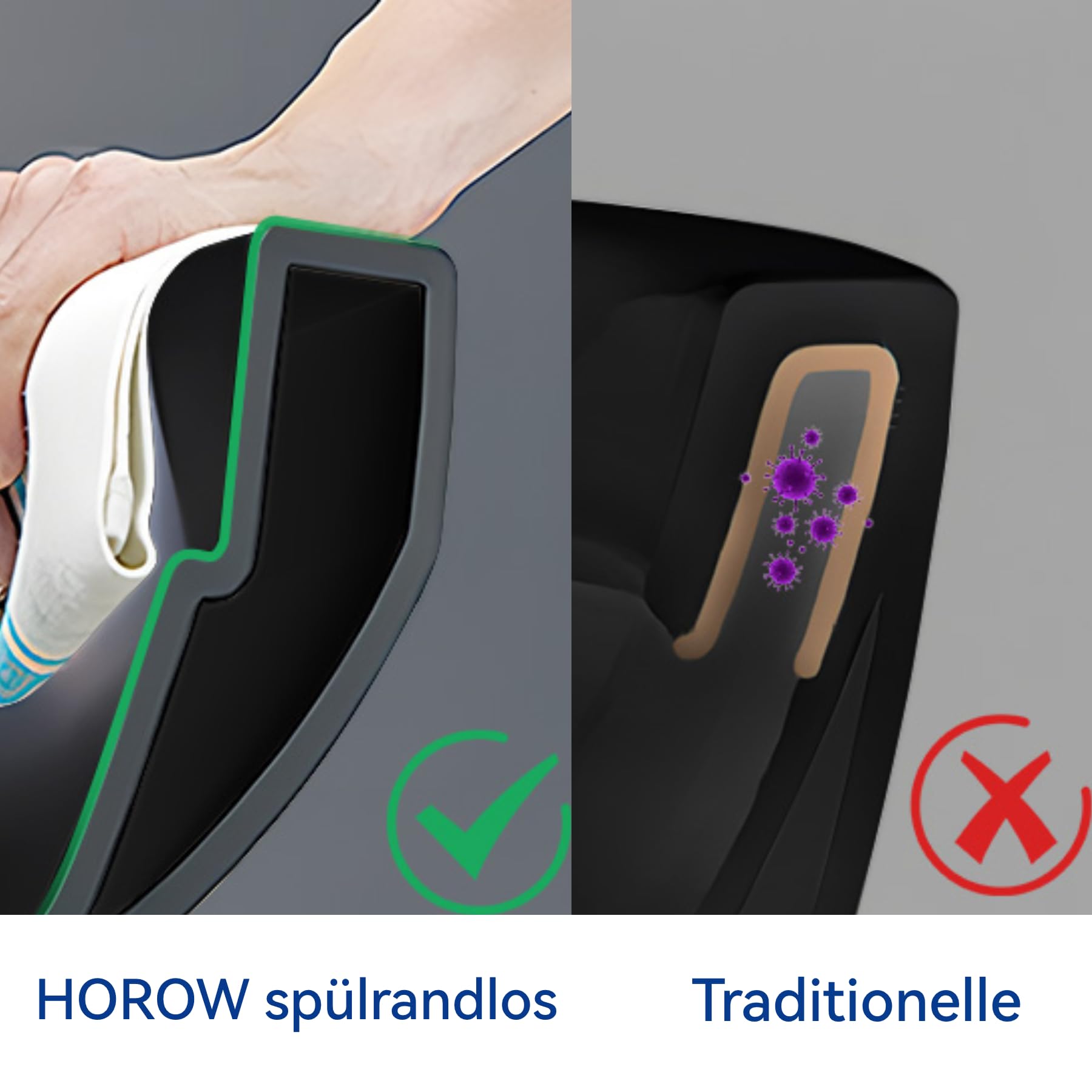 HOROW Hänge WC Spülrandlos Wassersparendes Wand WC Mattschwarz 48cm Lang | Nano-Keramik, WC Sitz mit Absenkautomatik, Kloschüssel für Gäste Bad, Effiziente und Geräuscharme Spülung, Standardanschluss