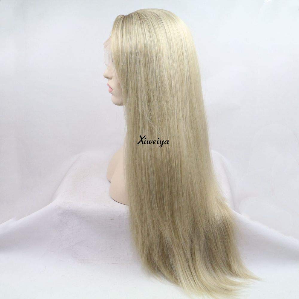 Xiweiya Blonde Wigs For Women Long Hair Ombre Brown Blonde Lace Front Wigs Silky Straight Synthetic Wigs Side Part Heat Resistant Full Wigs Natural Hairline 24 inches - Image 2