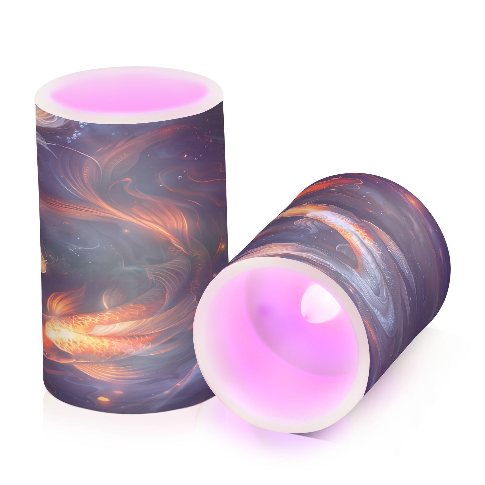 ALAZA Wallpaper for Smart Phone Koi Fish Flickering Flameless Candles Battery Operated with Remote Timer,Tea Light Candles LED Pillar Votive Candles set of 2 for Outdoor Indoor Decorations
