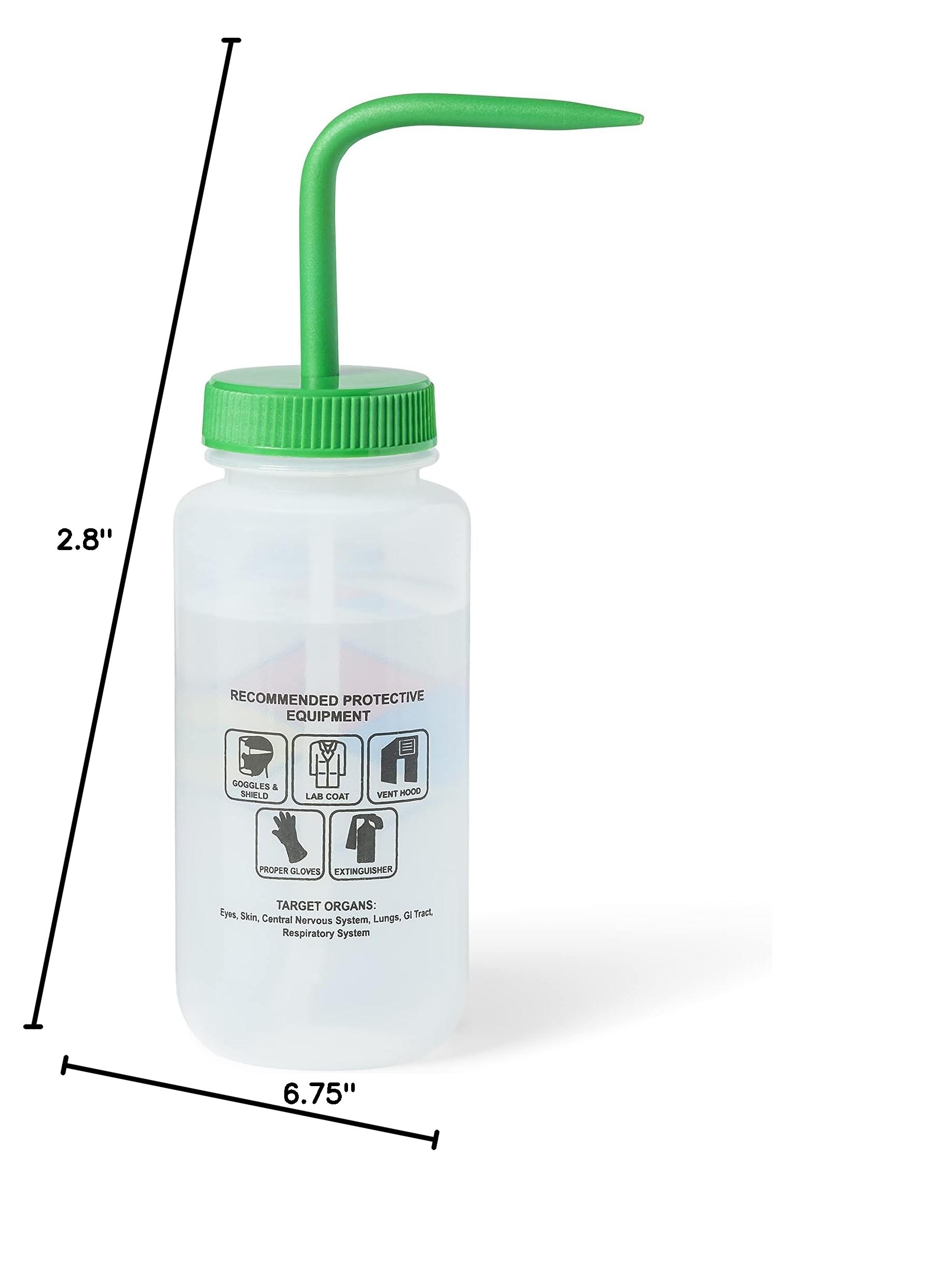 United Scientific™ UniSafe™ Laboratory Grade Wide Mouth LDPE Vented Wash Bottle, Methanol, 500mL (16oz), 4-Color, Pack of 6