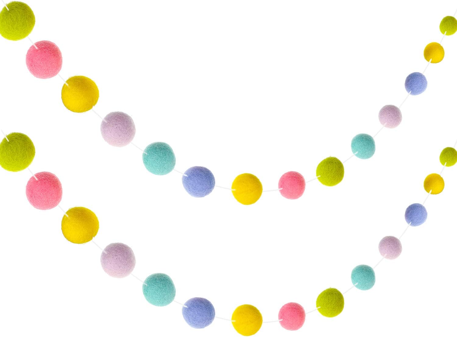 Wool Felt Ball Garland Colourful Felt Ball Pom Pom Garlands 9.84 Feet Long 70 Balls Felt Ball Garlands Hanging Garland Banner for Wall Party Home Decoration (Green, Pink, Yellow, Blue and Purple)