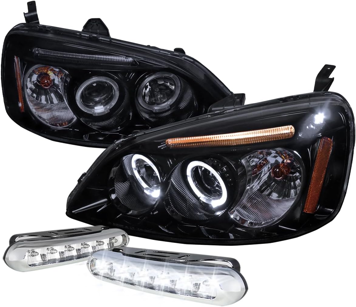 Spec-D Tuning L12-2LHPCV01GTM Fog Headlight (Glossy Black Halo Projector LED Bumper Lamp), 1 Pack