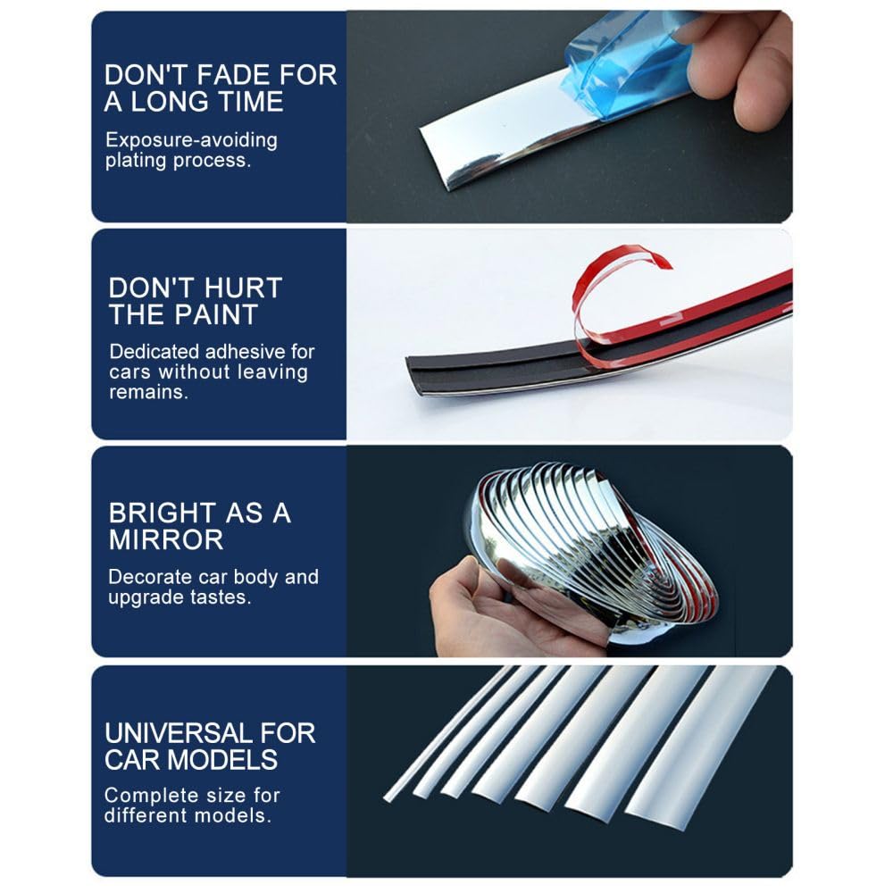 Blausky Chrom Zierleiste Selbstklebend - Wasserdichte Auto Dekoleiste In 20 Größen & 3 Farben