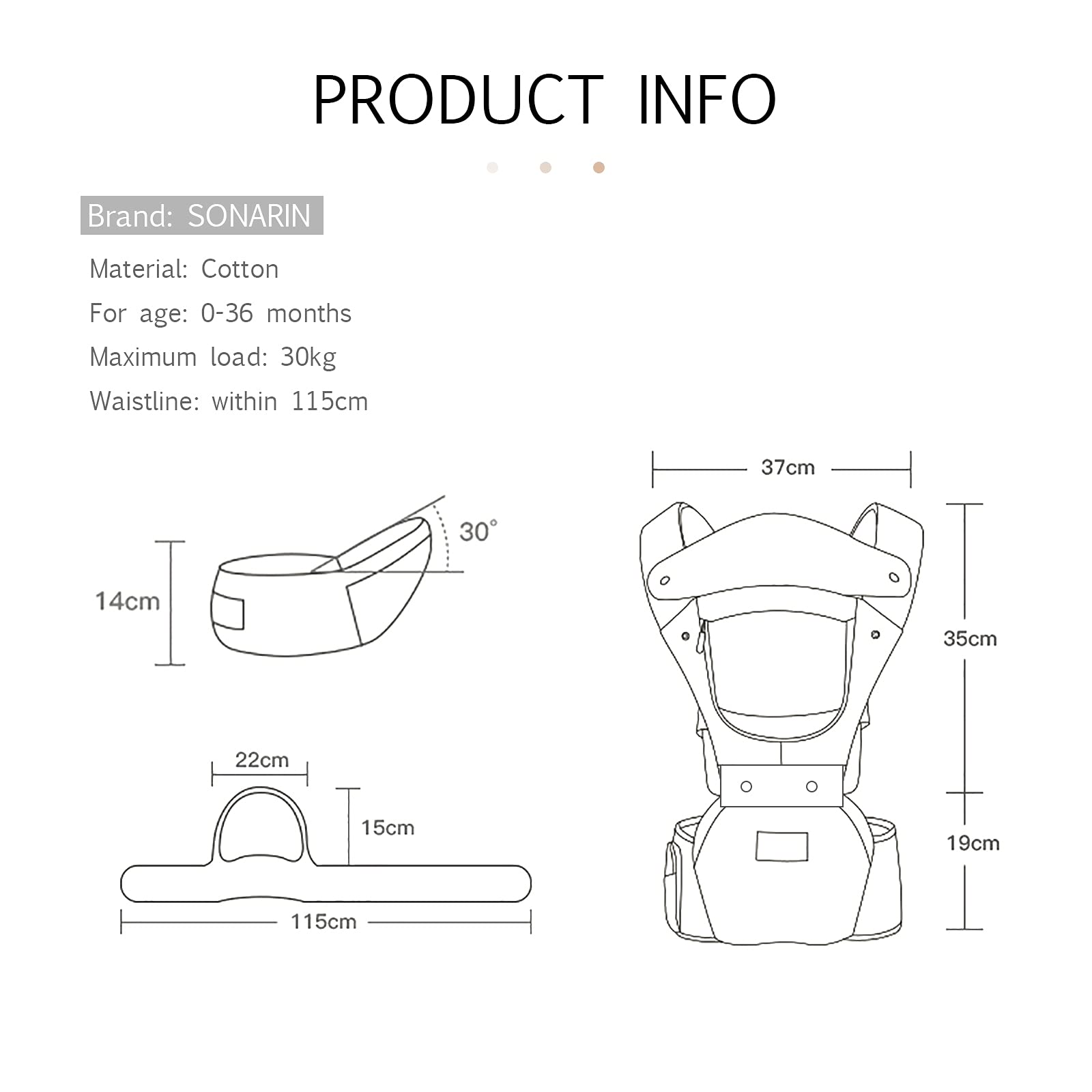 SONARIN Multifunktions 3-in-1 Babytrage mit Hüftsitz,Reine Baumwolle 3D Air Mesh Atmungsaktive Babytrage für Baby 0-36 Monate,Ergonomisch,Einstellbar,Alle Positionen,Bis zu 30 KG(Blau)