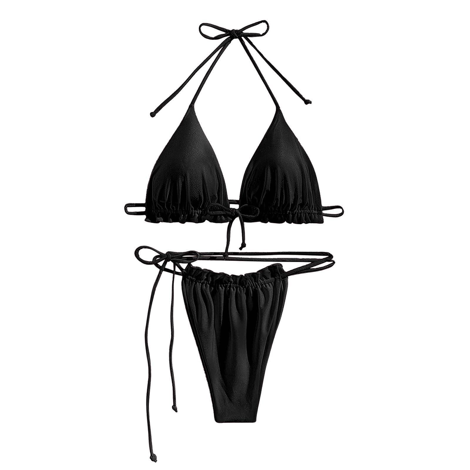 iQKA Womens Swimsuits Bathing Suit Micro Bikini String Ruffle Red Spaghetti Straps Beach Sexy Swimwear