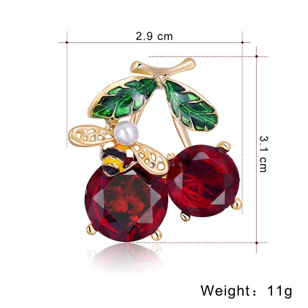Modische und Elegante Damen-Kirschbrosche aus Legierung mit Diamant-Glas-Tropföl-Perlen-Corsage-Pin