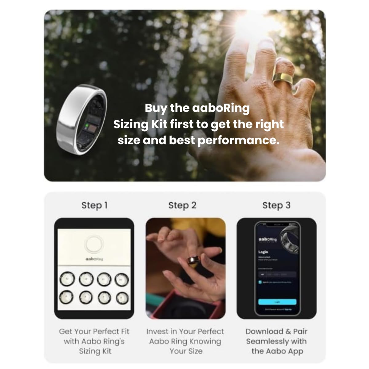 aabo Smart Ring for Men Women |Fitness Tracker Ring| Titanium Design| Sleep Tracker| Easy Connectivity | No App Subscription Required | Water Resistant | Upto 7-Day Battery Life| (Size 7, Silver) 2