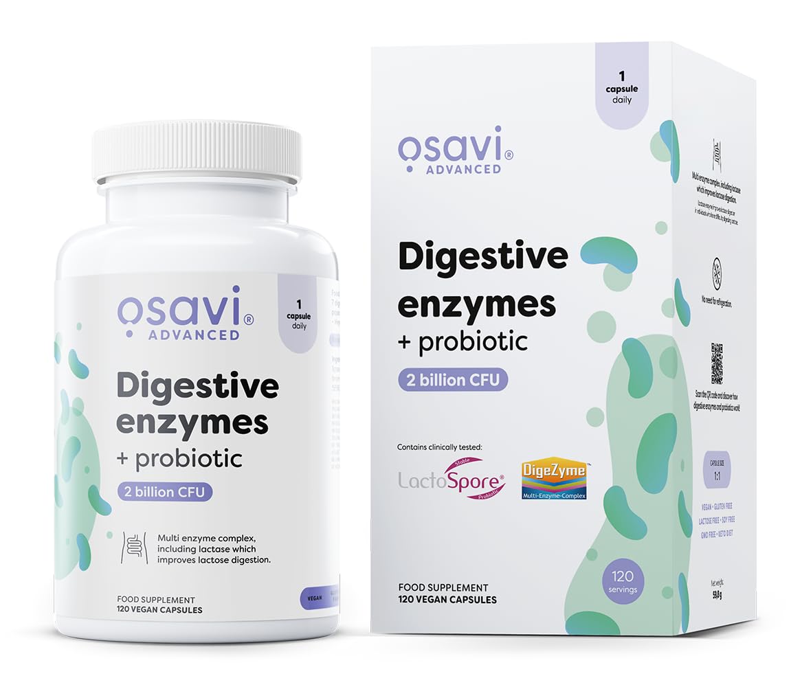 Osavi Enzymes Digestives + Probiotique – 120 Gélules Végétales | DigeZyme® + LactoSpore® | 7 enzymes digestives avec papaïne & bromélaïne | Ingrédients validés cliniquement | Clean Label