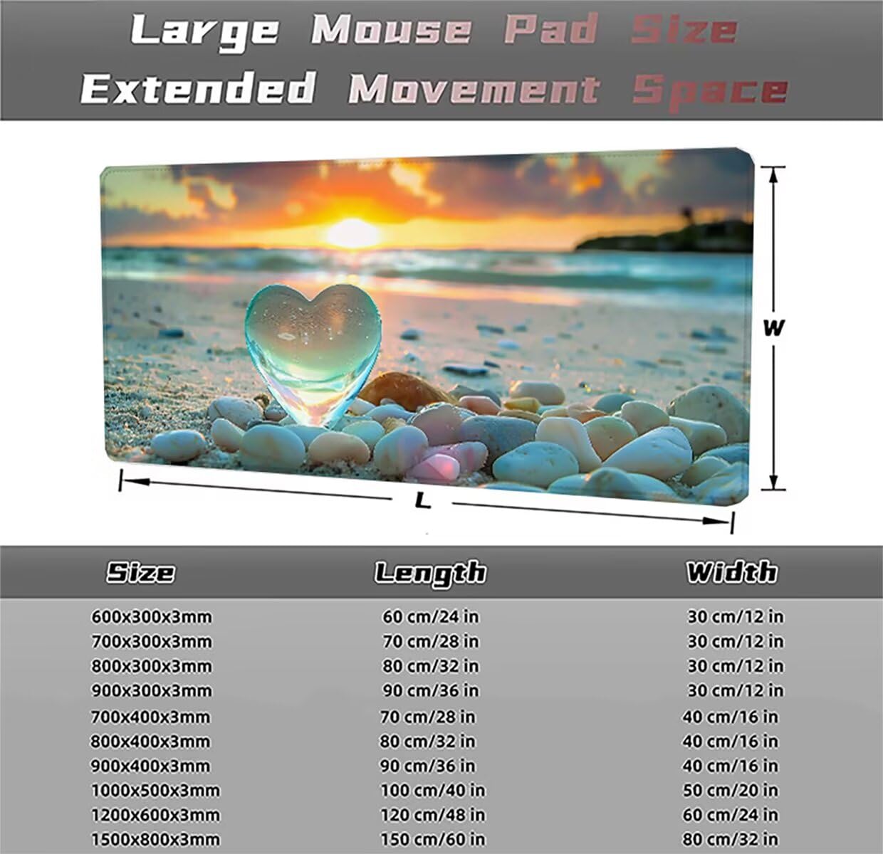 Tappetino per Mouse Gaming XXL 1200x600x3mm – Ufficio Mousepad Grande Migliora la Velocità e la Precisione Tenuta Stabile Sottomano per Ufficio e Casa Accessori Scrivania Tramonto Spiaggia LMDT2120