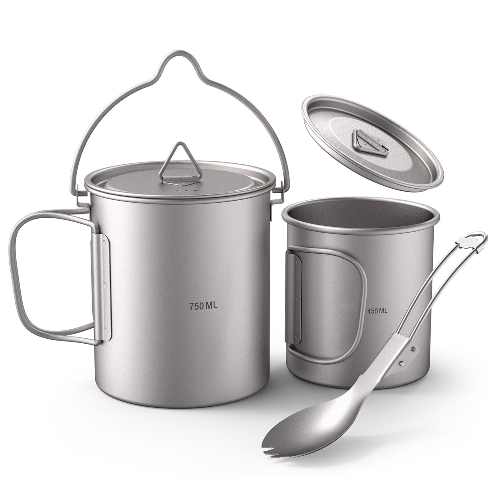 750 Ml Titan-Wasserbecher mit Deckel und Griff – Leichter Topf für Camping, Wandern, Rucksackreisen