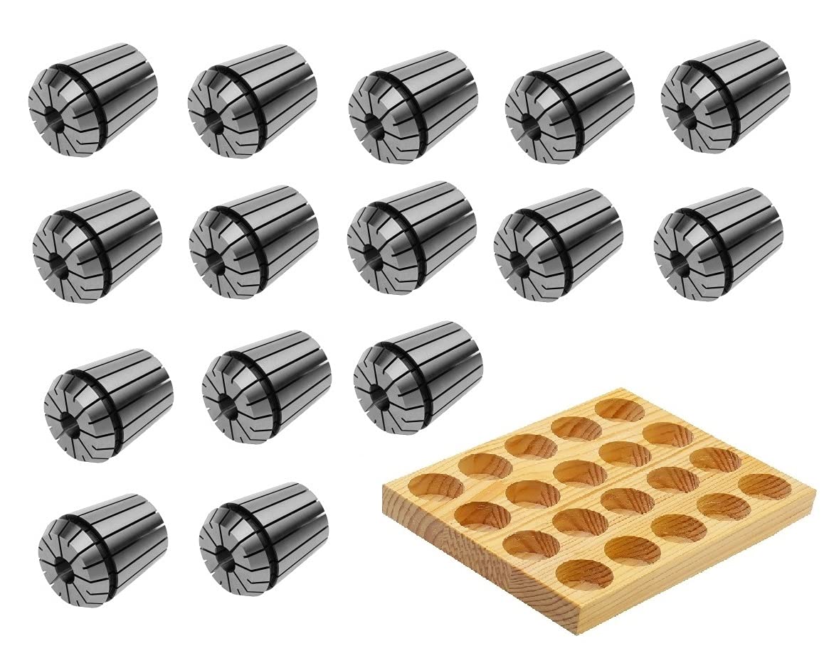 ER25 - Juego de tenazas de sujeción (diámetro 2-15, DIN 6499 B 430E, 1 mm, 15 pinzas en barra de madera)