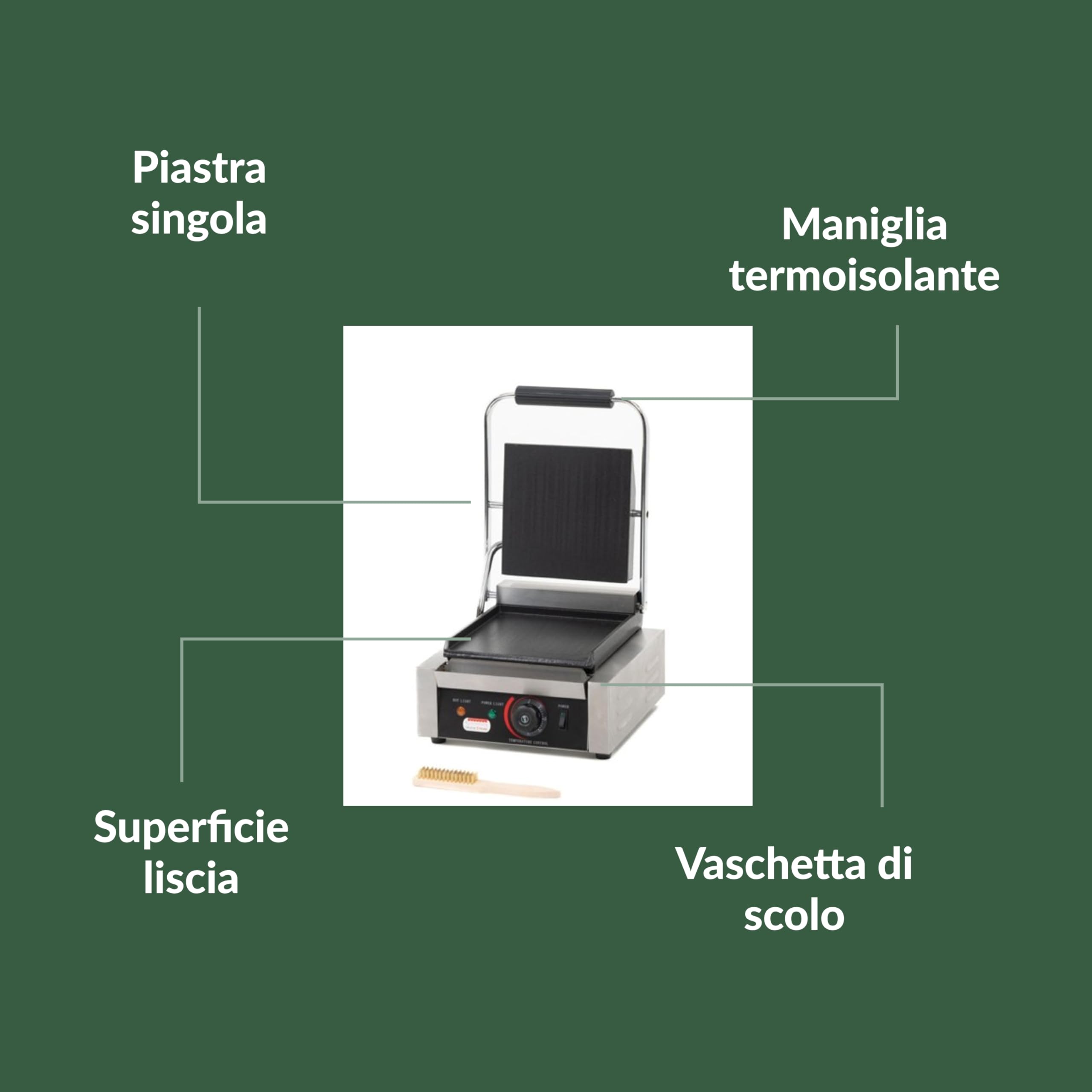Ristoattrezzature - Piastra Panini Elettrica Singola - Liscia/Liscia - Griglia Professionale per Ristoranti e Bar - 31x37x21 cm - 1.8 kw