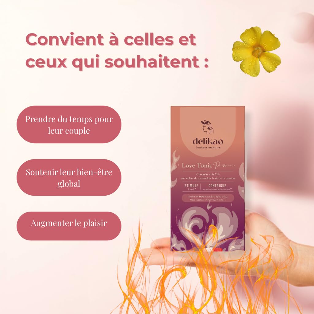 LOVE TONIC PASSION – Tablette de Chocolat Gourmand 90 g – Caramel - Fruit de la Passion - Gibembre – Fabriqué en France - Chocolat à Offrir pour un Moment de Plaisir à Deux (Passion, 1 tablette)