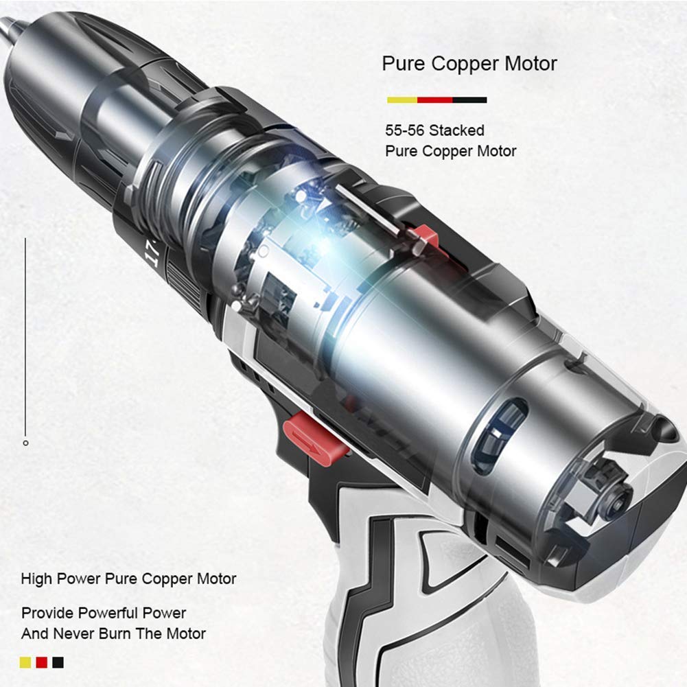 Trapano Avvitatore a Batteria Professionale da 18 V, cacciavite Elettrico, con 2 batterie agli ioni di Litio, 2 velocità, 25 + 1 impostazione della Coppia con LED, 1 Batteria
