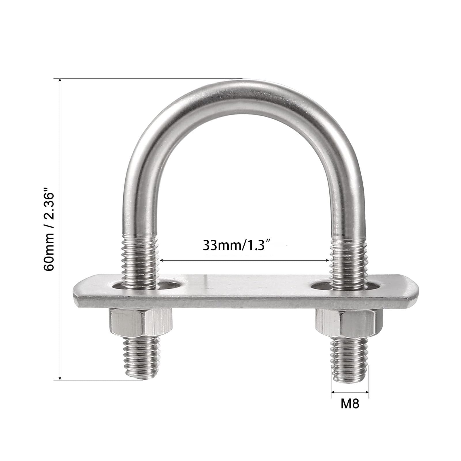 TOP-VIGOR M8 Round U-Bolts, 35mm Inner Width 60mm Length 304 Stainless Steel Tie Down U-Bolts with Nut - Image 2