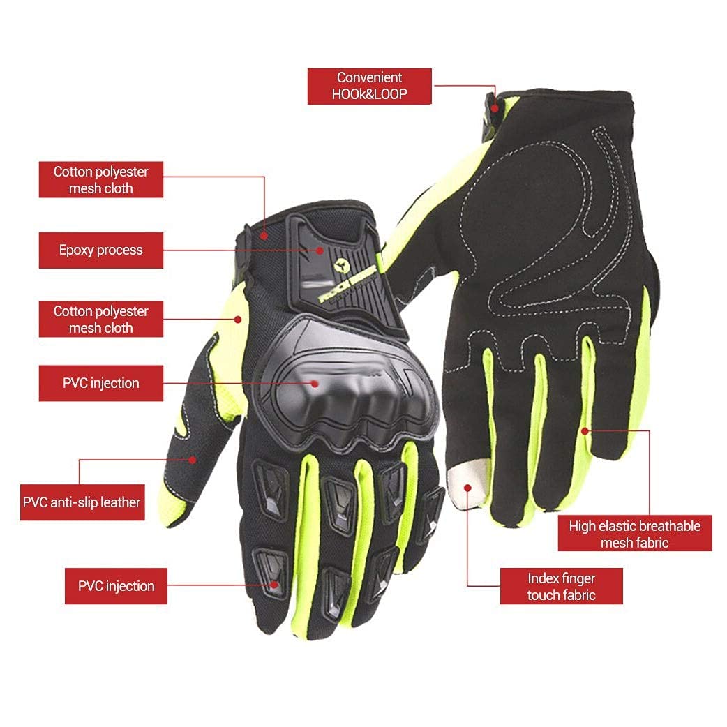Guantes, Guantes de Moto, Guantes de Carreras de Moto Transpirables, Guantes de Moto de Motocross para Moto de Exterior de Dedo Completo para Hombre,Rojo,M