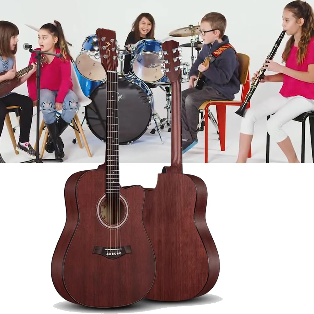 Drewniana gitara akustyczna dla dorosłych, 102 cm, 6 stalowych strun, w całości świerkowa, podstawowy samouczek gitary ludowej dla początkujących, 3,6 cm