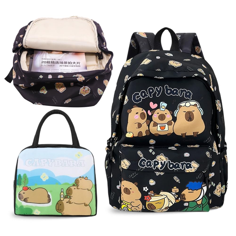 Mochila Escolar Capybara, Capybara Bolsa de Almuerzo Niño, Escolar de Dibujos Animados en 3D Escolares Anime Mochila,Schoolbag escolar de dibujos animados para niños
