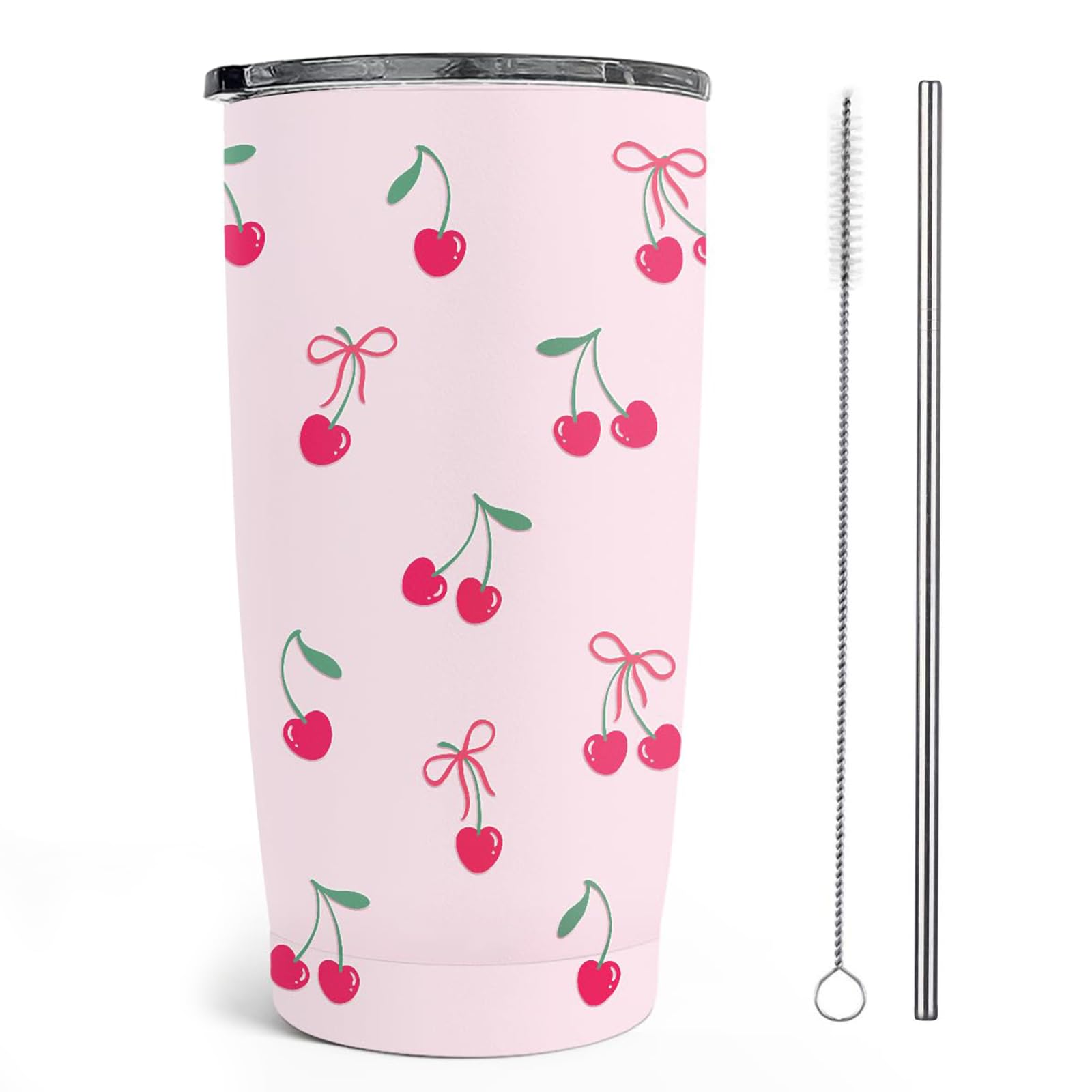 Bryxora Insulated Travel Mug 591ml - Keeps Hot/Cold for 8 Hours - Leak Proof - ‎BPA Free - Stainless Steel Vacuum Insulated Coffee Cup - Birthday Gifts for Women Girls Friends Sisters (Cherry)