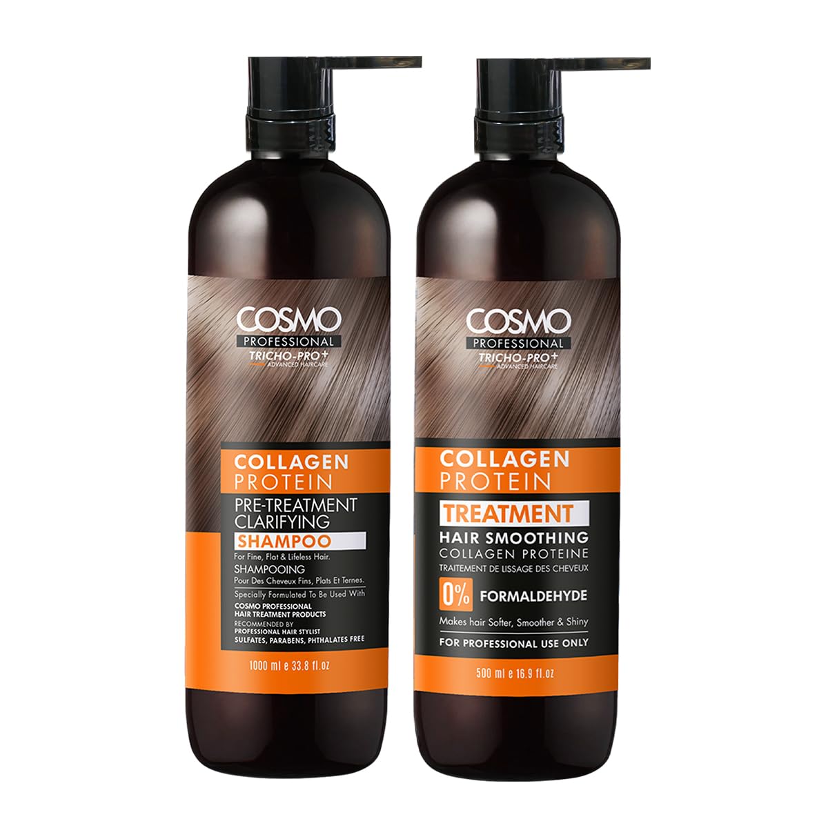 CD COSMO DESIGNSprofessional Collagen Protein Treatment 500ml and Pre Treatment Clariying Shampoo 1000ml, Hair Smoothing, For professional Use, Makes Hair Softer, Smoother and Shiny.