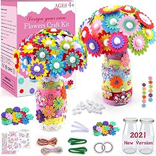 Art and Craft Kit for Kids Make Your Own Flower Bouquet with Buttons and Felt Flowers, Childrens Toys DIY Flower Craft Kit, Birthday Gift for Girls Age 6 7 8 9 10 11 12 Years Old