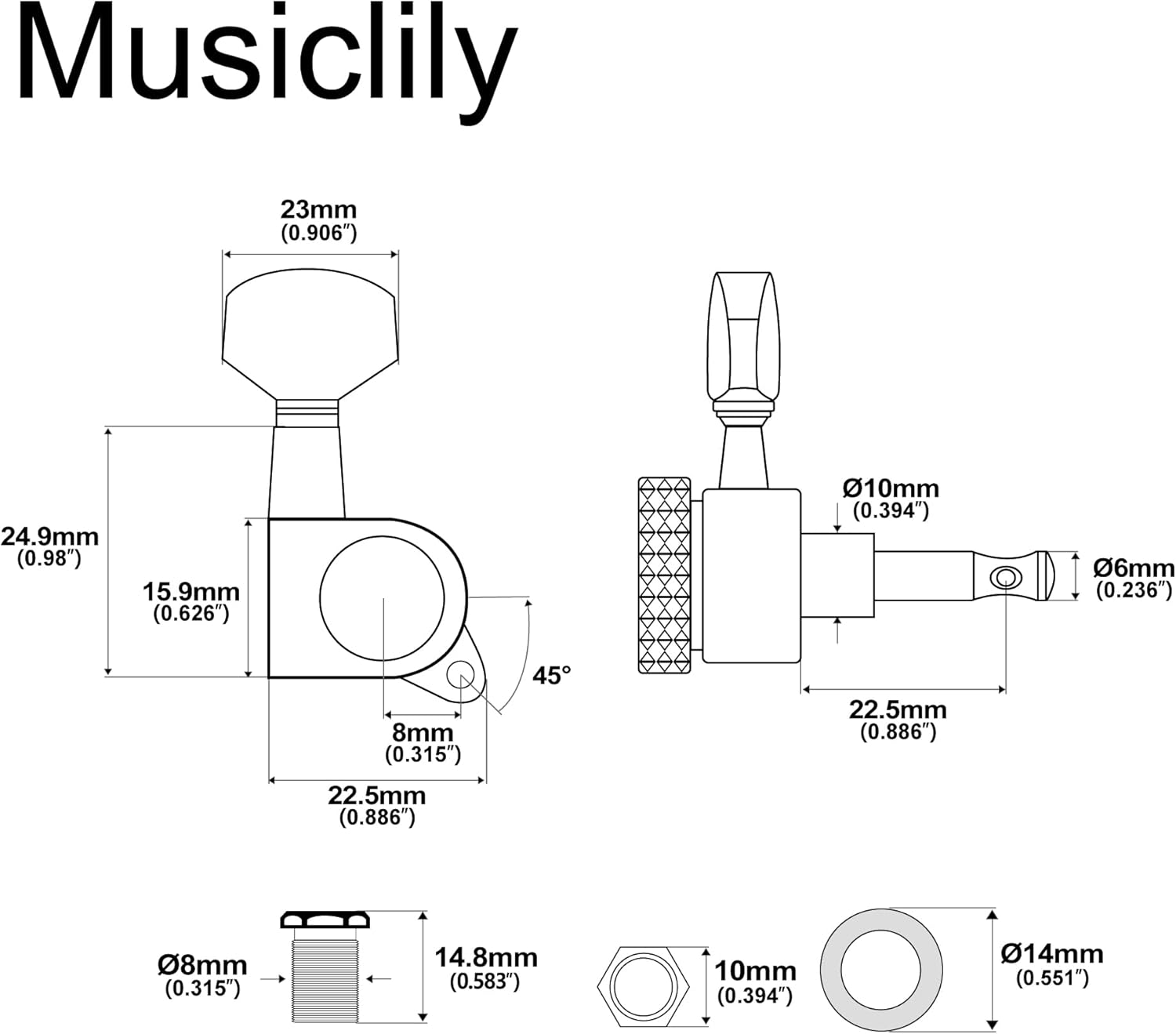 Musiclily Pro 3x3 Guitar Locking Tuners String Tuning Pegs Keys Machine Heads Set for Les Paul Style Electric or Acoustic Guitar, Gold