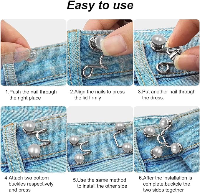 Image of TEKCOOL 2 Pcs Adjustable Jeans Button for Waist Tightening, Adjustable Waist Buckle Extender for Jeans, Waist Tightener Clips for Loose Jeans, Pants, Skirts (No Sewing Required).