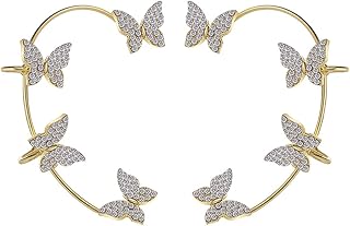 Shining Diva Fashion Latest Stylish 2 Pcs Zircon Butterfly No Piercing Ear Cuff Earrings Rhinestone Ear Wrap Around Fairy ...