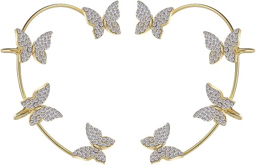 Shining Diva Fashion Latest Stylish 2 Pcs Zircon Butterfly No Piercing Ear Cuff Earrings Rhinestone Ear Wrap Around Fairy ...
