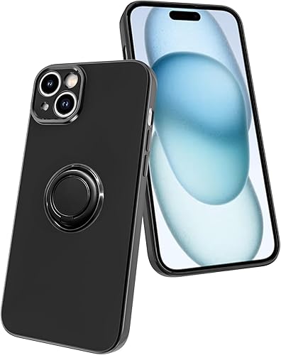 Miniatura 1 de Funda para iPhone 15 Plus con cubierta de anillo forro interior de microfibra soporte de anillo giratorio de 360 Soporte magnético para automóvil