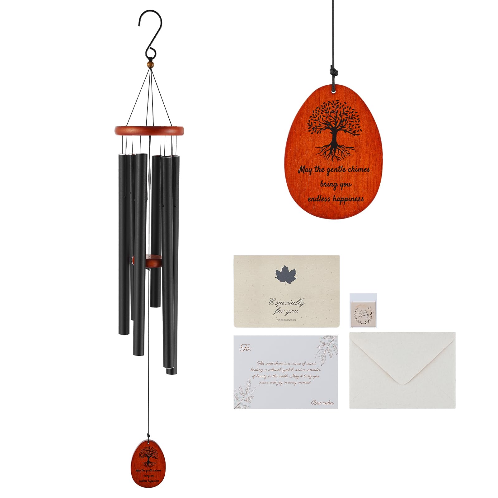 VEVOR Wind Chimes for Outside, 1042 mm, Deep Tone Wind Chimes with 6 Tubes, Unique Large Memorial Wind Chimes for Anniversary, Amazing Outdoor Decor for Your Patio, Porch, Garden and Backyard, Black
