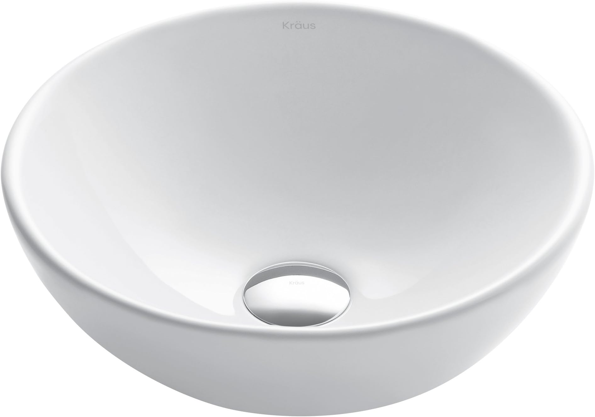 KRAUS Elavo Round Vessel White Porcelain Ceramic Bathroom Sink, 14 inch KCV-341