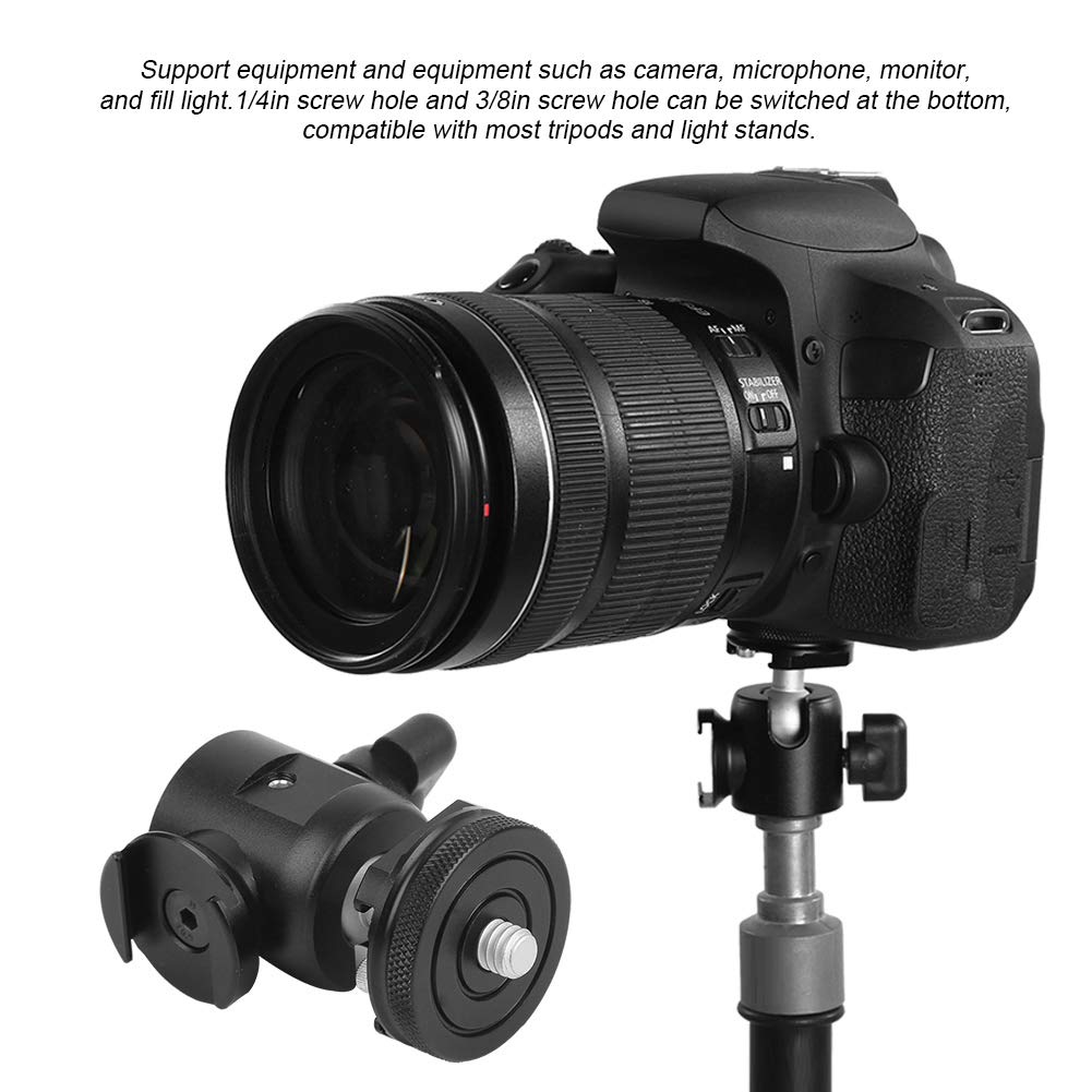 Mini Ball Head, Universal Tripod Ball Head Double Hot Shoe Base Multi Function Double Ball Dead Adapter for Tripod, Monopod, DSLR, Camcorder