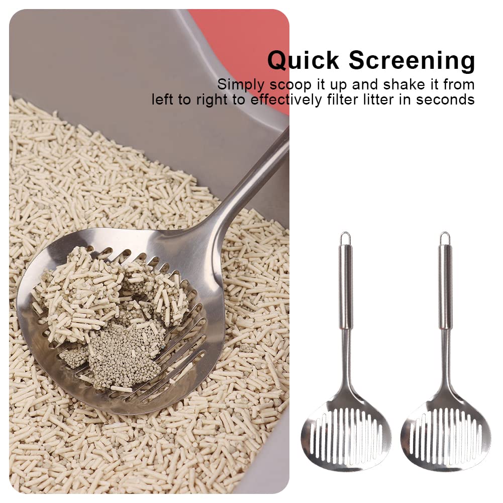 2pcs Cat Litter Scoop, Stainless Steel Litter Scoop Long Handle Durable Cat Mesh Shovel (Sliver) - image 4