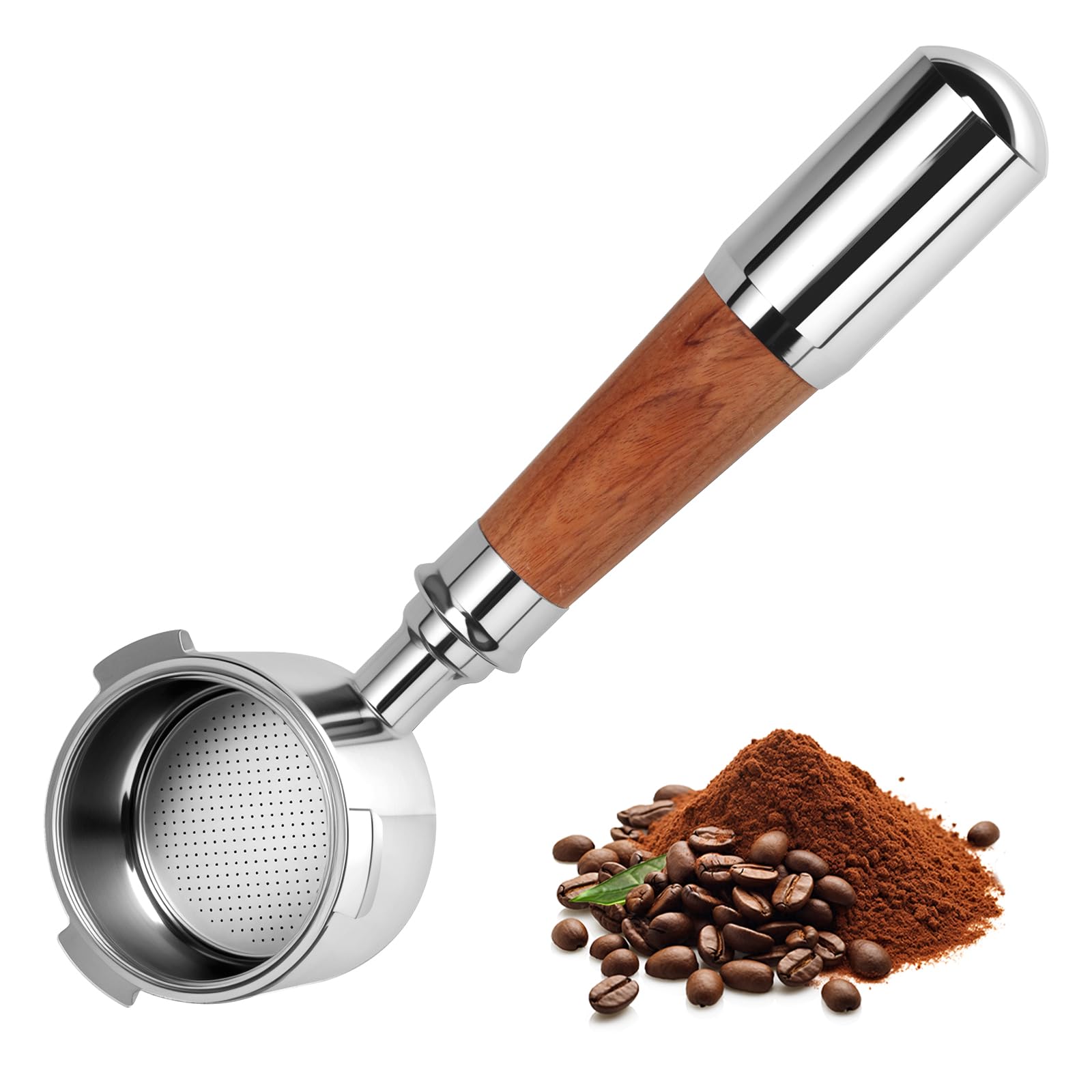 Cozary Portafiltro 51 mm 3 Orecchie, 304 Acciaio Inox, Manico in Legno, per DeLonghi EC680/EC685/EC885/EC890, per l'uso in Case, Caffetterie e Ristoranti in Stile Occidentale