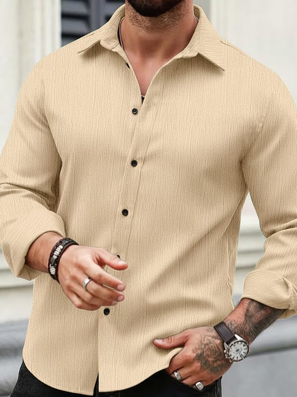 Image of Men Popcorn Shirt Trendy Stylish Casual Look Formal Office Office Party Daily Use Comfortable Fashion Shirt Outfit