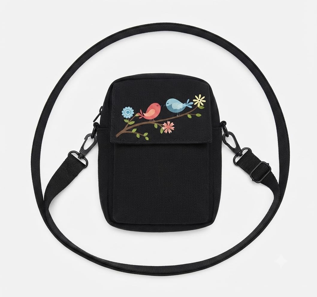 cotton canvas Sling Bag for women - Handmade Bags for Females Side Bags for Mobile Phones and Wallets. Cross Body Bags & Sling Bags BLACK5|A,Size-4 X 4 Inch-image-3
