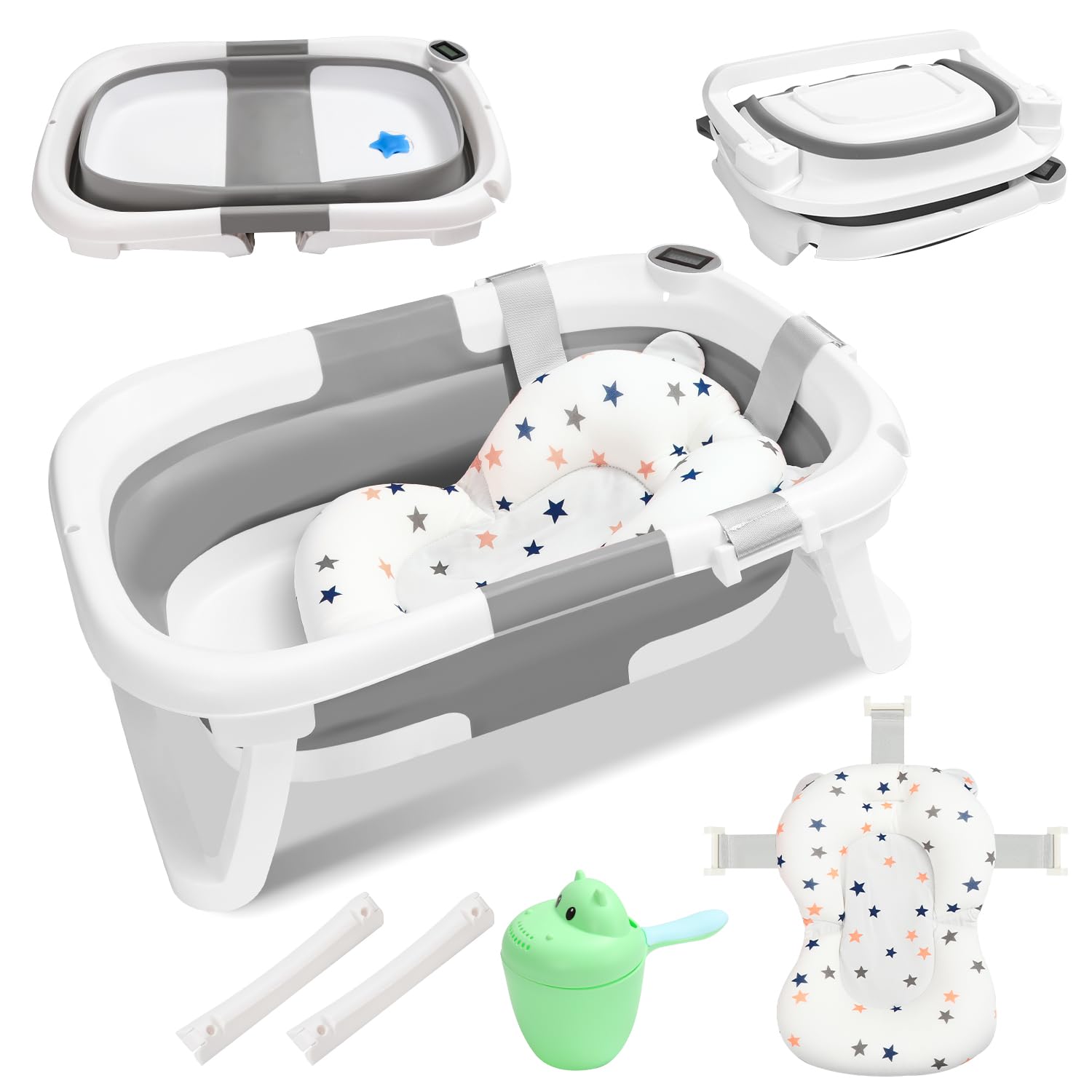 moovkee. Babybadje, met frame, 80 cm, opvouwbare badkuip met thermometer, badkussen en standaard, veilig voor baby's, pasgeborenen moovkee. Babybadje, met frame, 80 cm, opvouwbare badkuip met thermometer, badkussen en standaard, veilig voor baby's, pasgeborenen