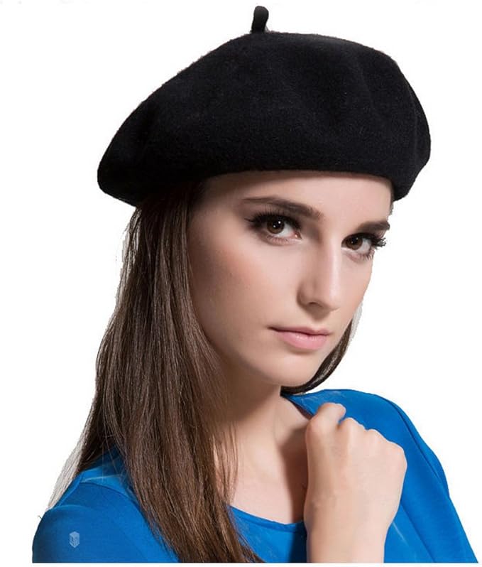 MAYMII Wool Black Beret Hat French Beret Solid Color Beret Cap for