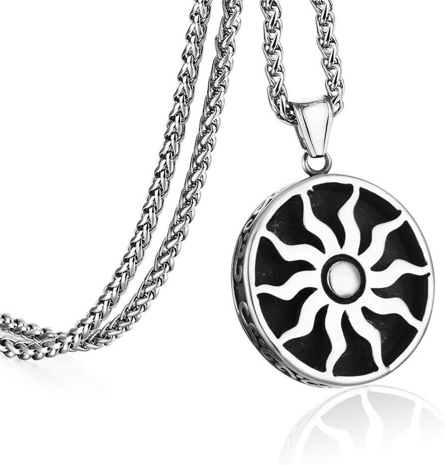 Mens Stainless Steel Faith Sun God Apollo Pendant Necklace,24 inch Link Chain